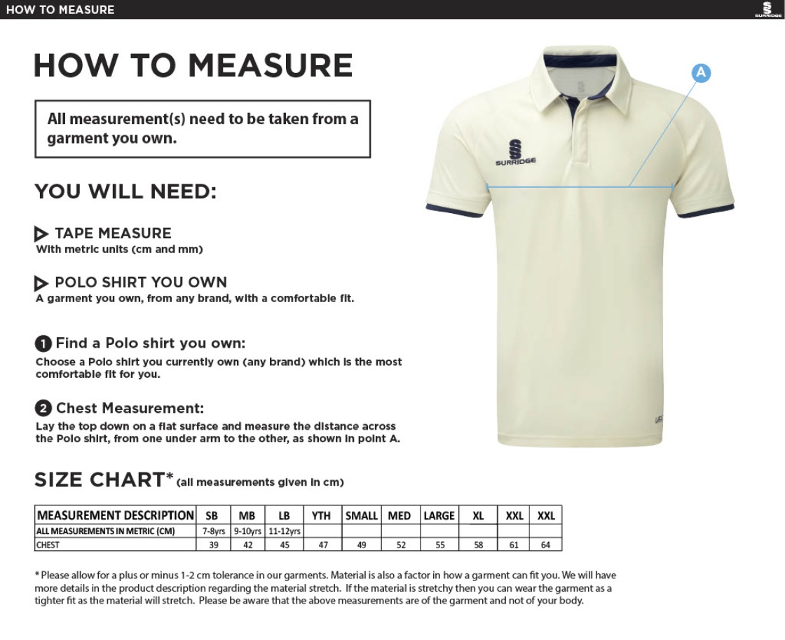 Blyth CC - Dual Cricket Shirt Short Sleeve - Size Guide