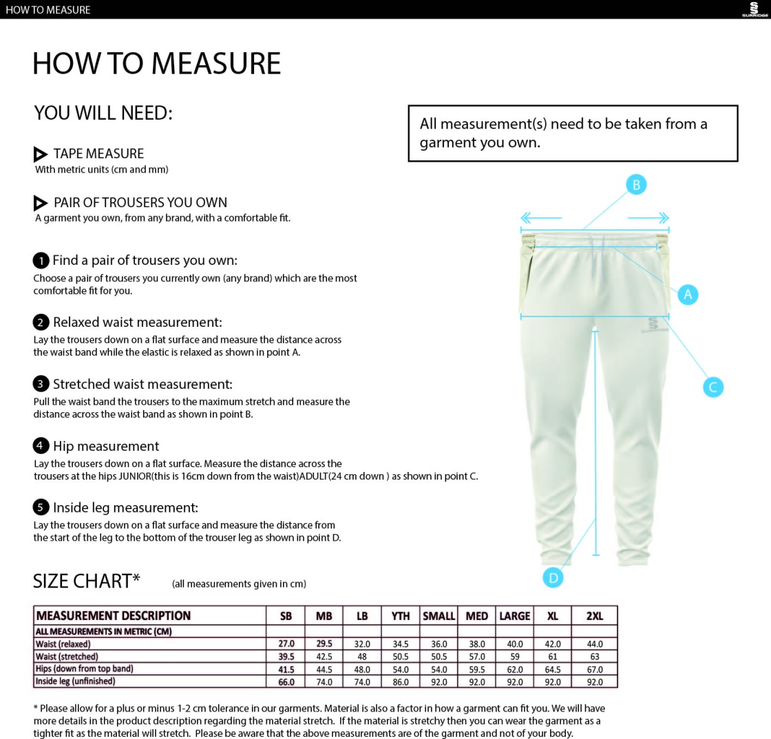 Blyth CC Blade Playing Pant - Size Guide