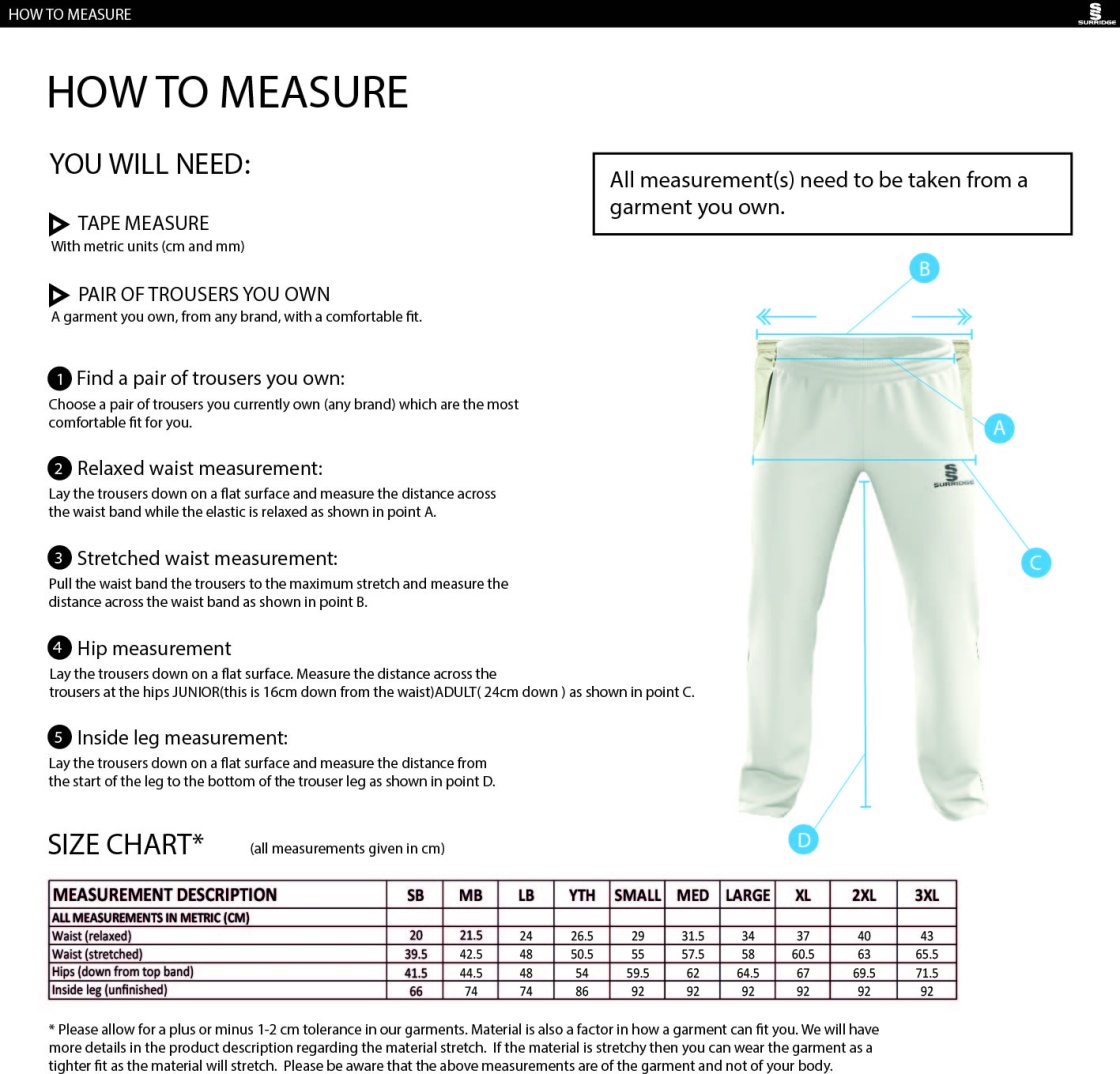 Blyth CC - Standard Playing Pant - Size Guide