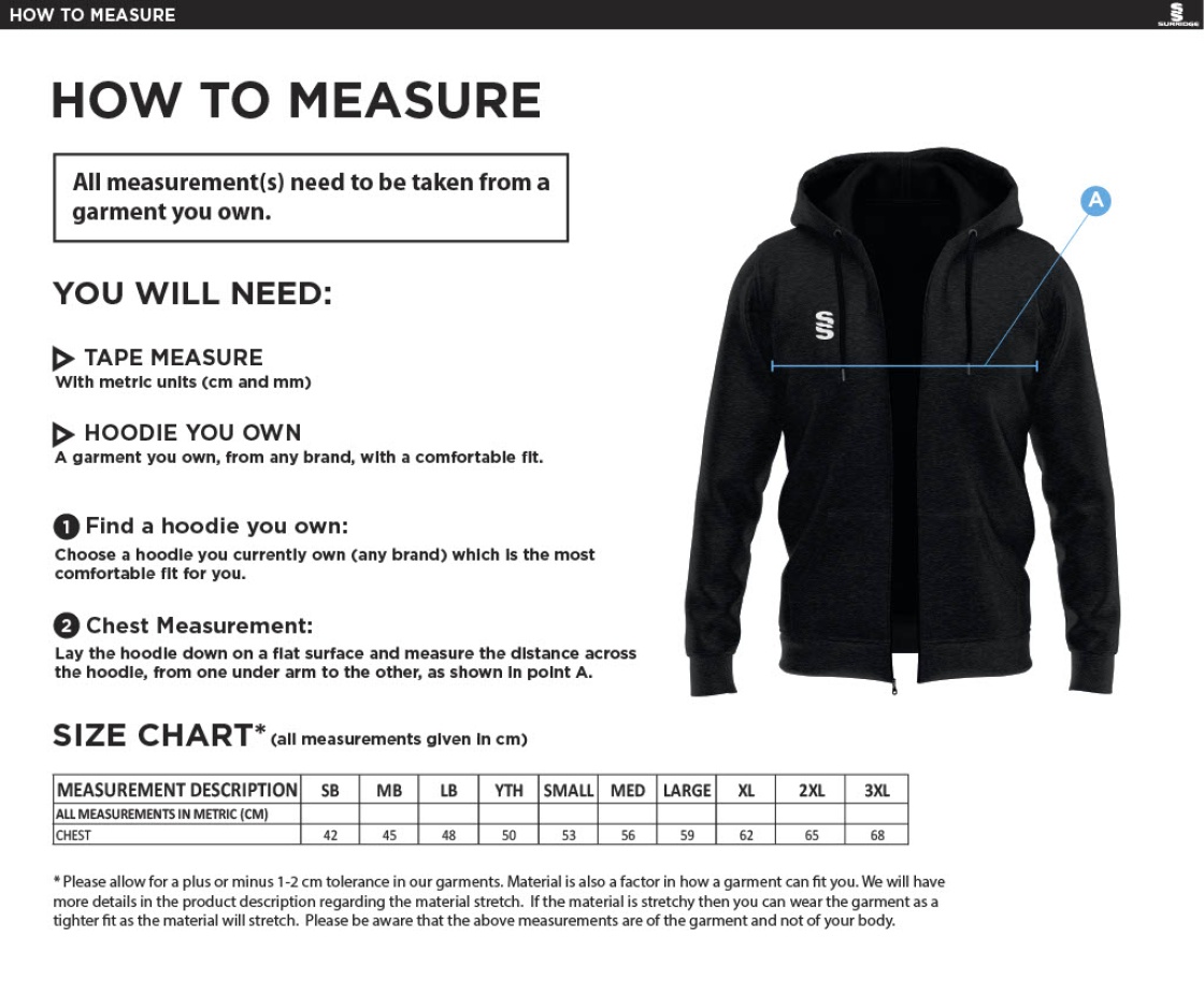 Blyth CC - Dual Full Zip Hoody : Navy - Size Guide