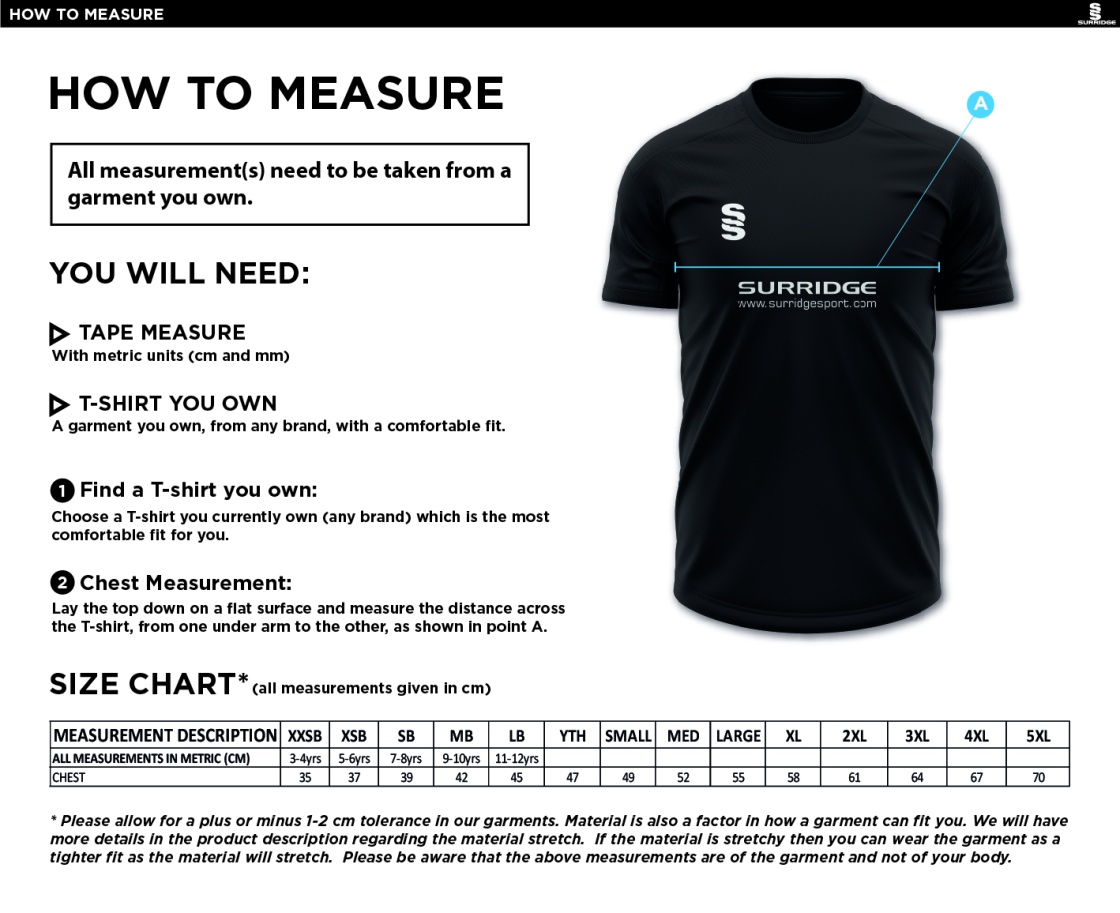 Blyth CC - Dual Games Shirt : Navy - Size Guide