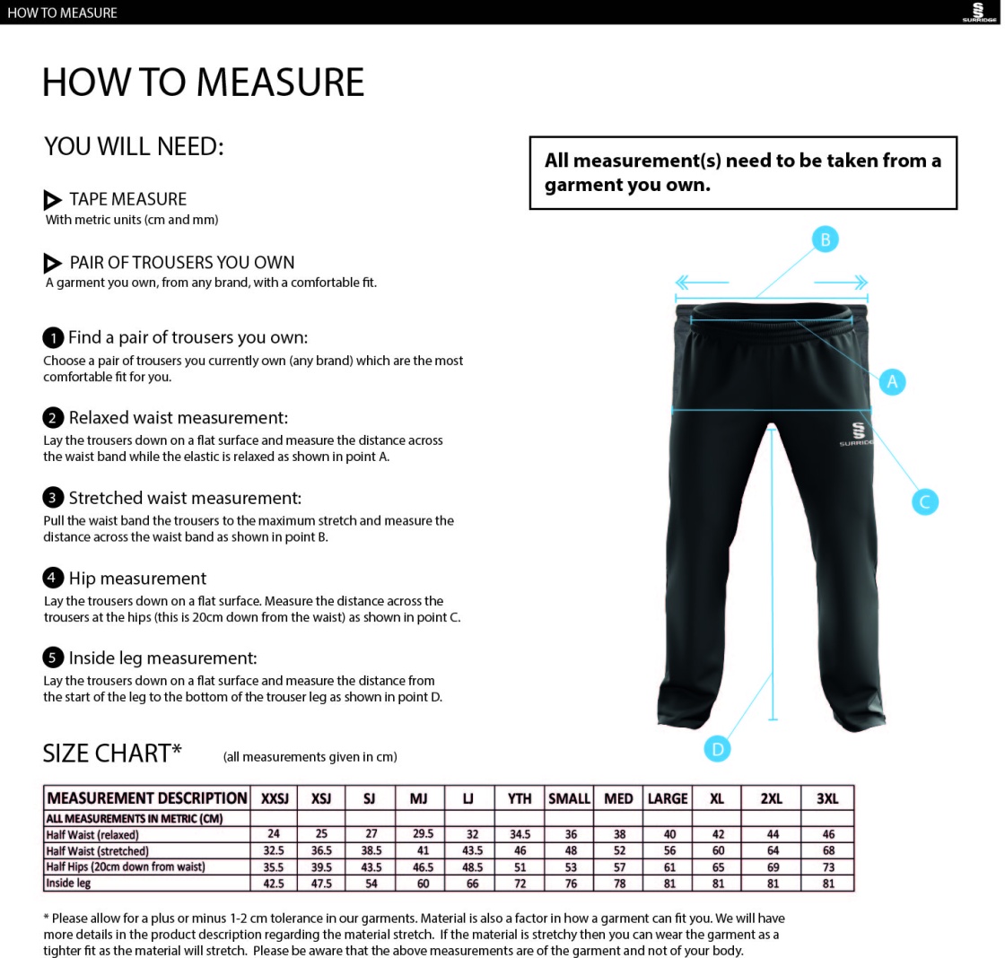 BLYTH CC POPLIN TRACK PANT WITH LYCRA - Size Guide