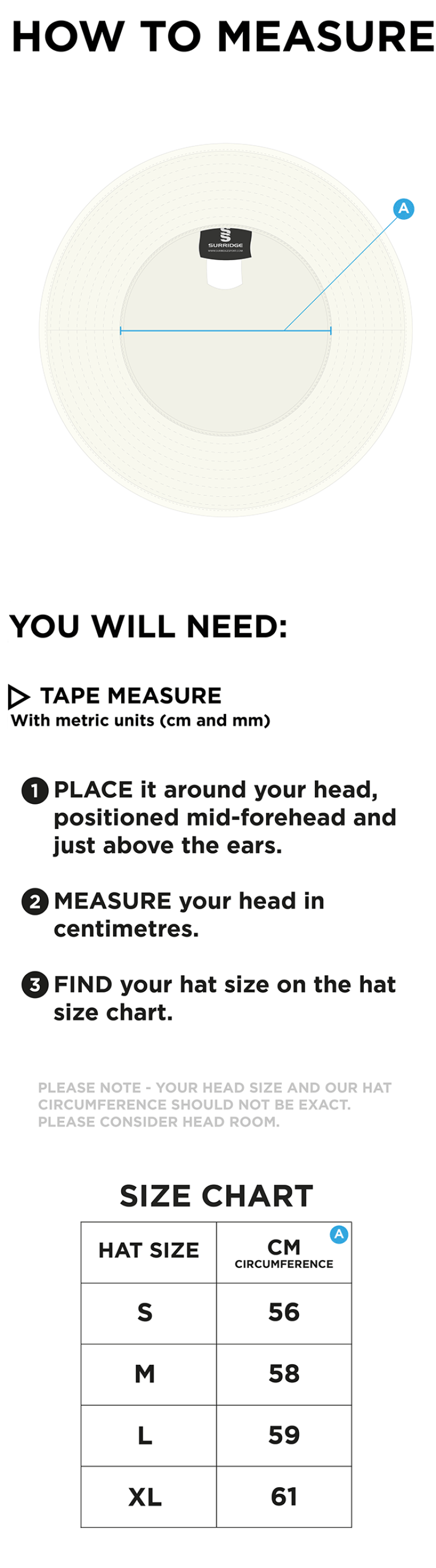 Blyth CC Floppy Sun Hat - Size Guide