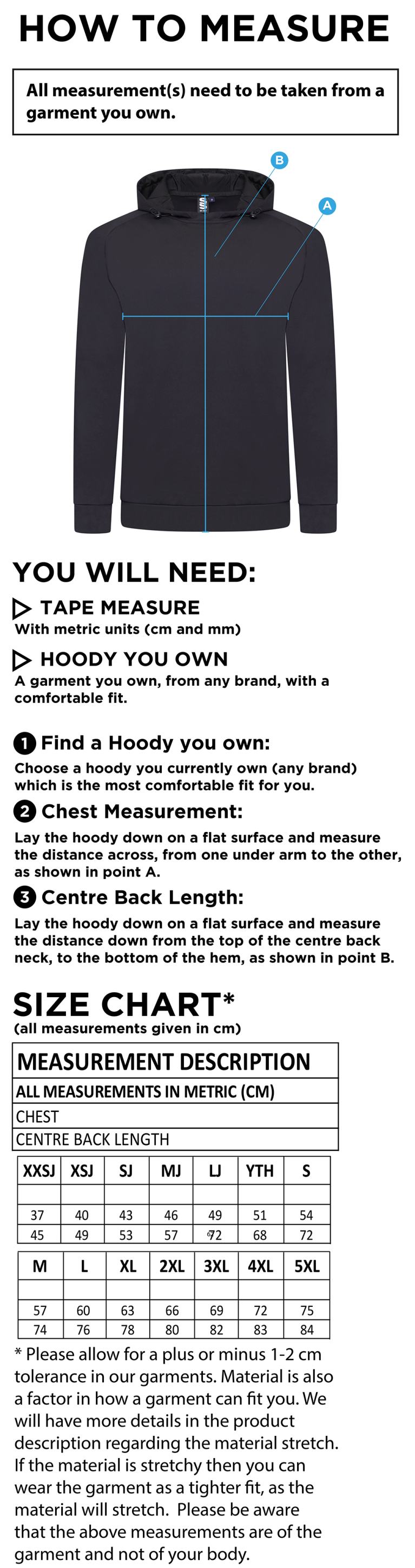 Blyth CC ACTIVE HOODY NAVY - Size Guide