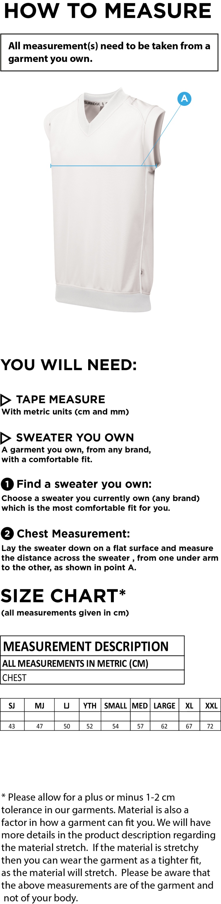 Blyth CC - Dual Sleeveless Sweater - Size Guide