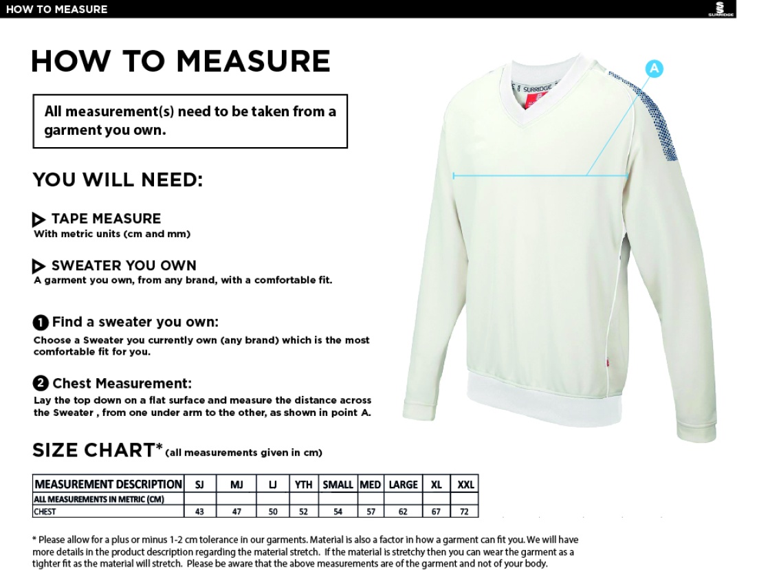 Blyth CC - Dual Long Sleeve Sweater - Size Guide